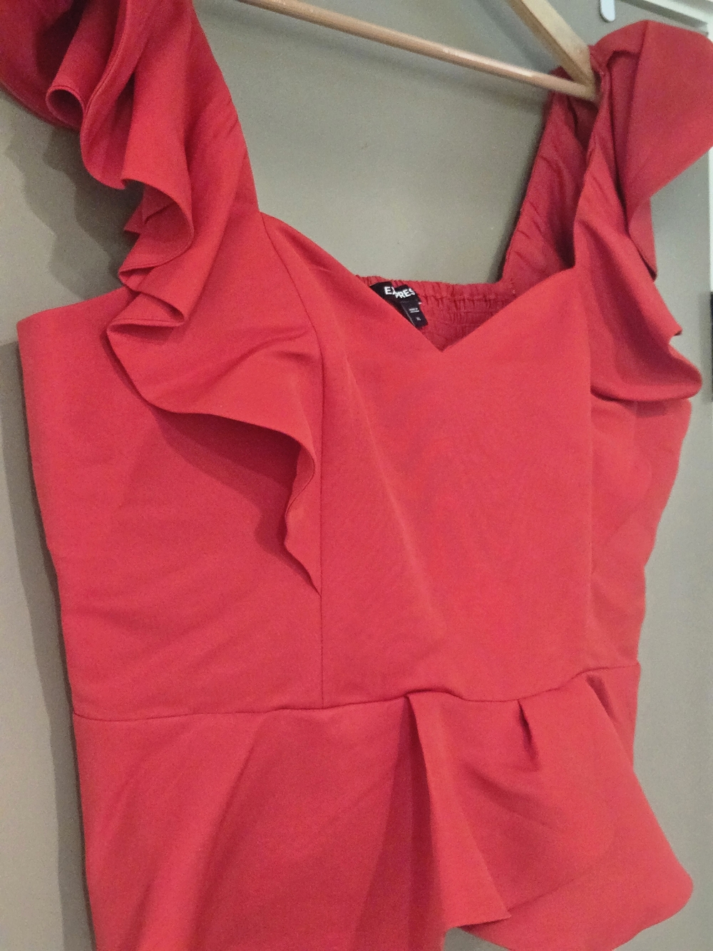 Express Red Ruffle Shoulder Strap Peplum Top